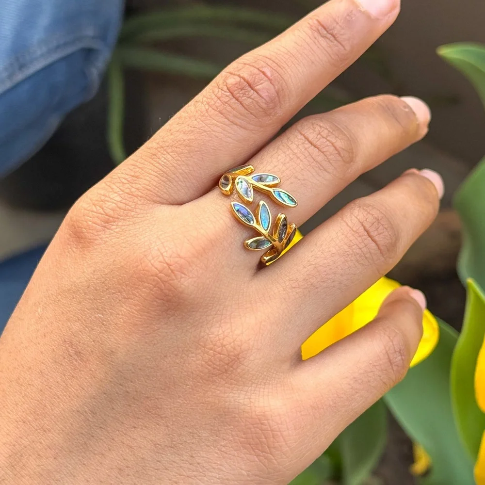 Lunara Gold and Blue Leaf Ring